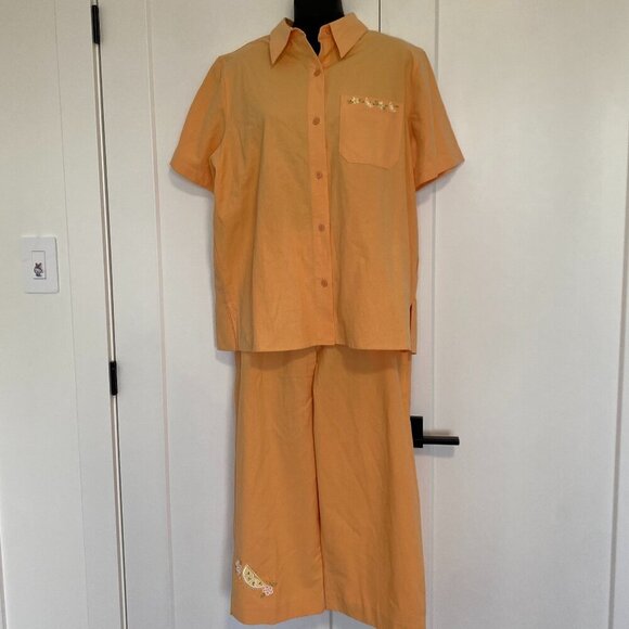 Alfred Dunner Orange Summer Shirt & Pant Set Top Capris Plus Size 14 - Picture 1 of 10
